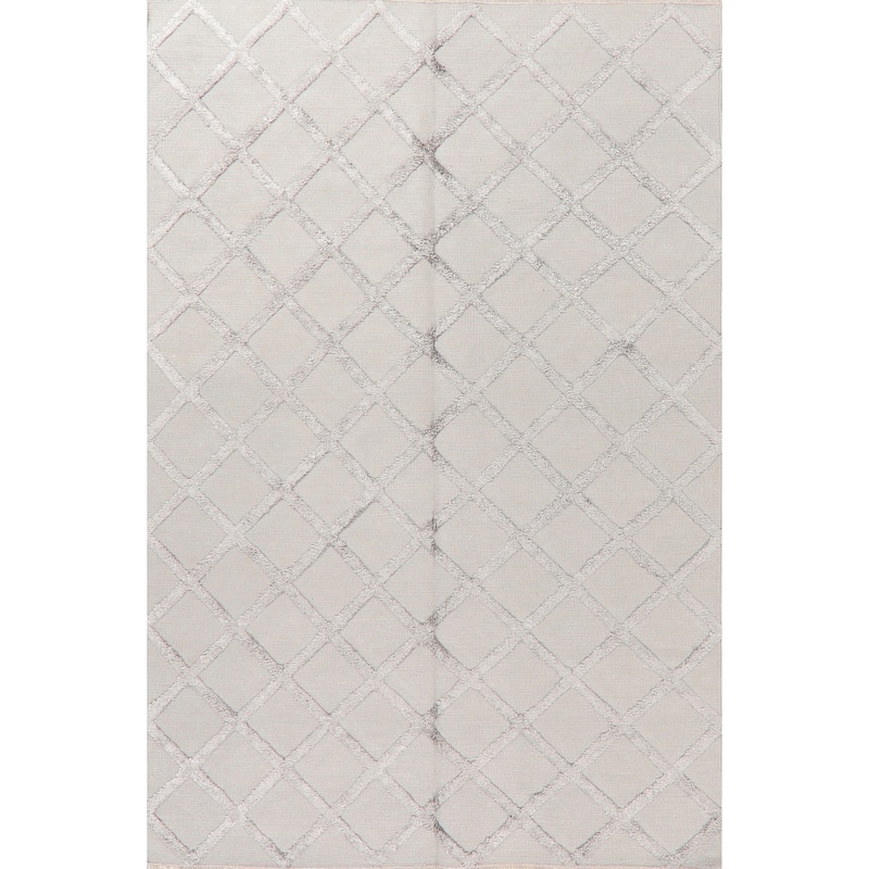 Kilim Hand Knotted Carpet Geometric Wool/Silk Indian Trellis Area Rug - 5' 0'' X 3' 0''