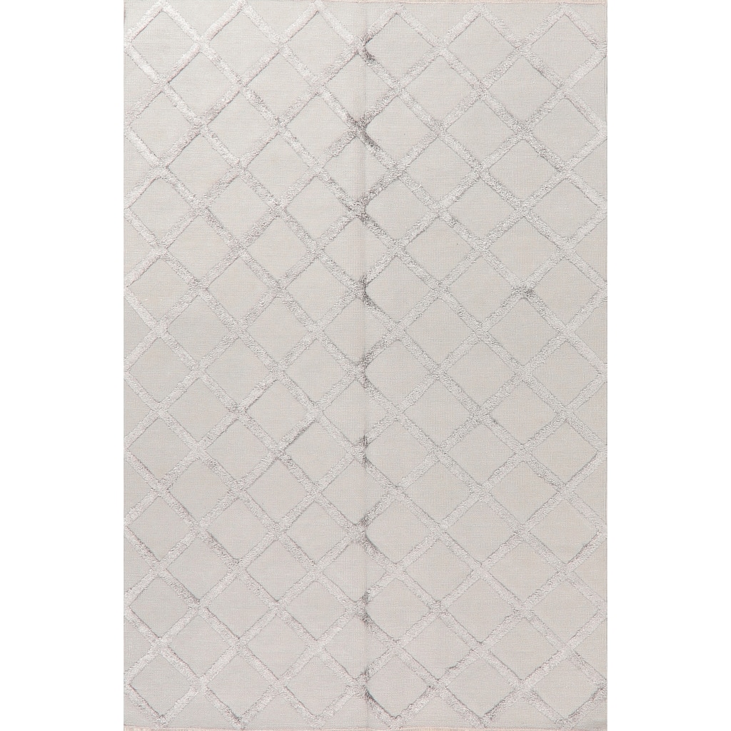 Kilim Hand Knotted Carpet Geometric Wool/Silk Indian Trellis Area Rug