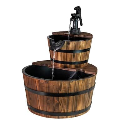 Boari 18-inch 2-tier Wood Barrel Water Fountain by Havenside Home
