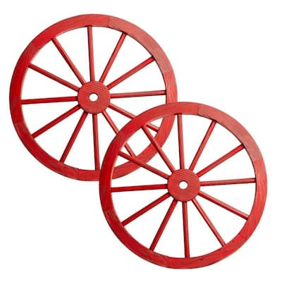 The Gray Barn Zephyr Grange Wooden Wagon Wheel with Antique Red Finish (Set of 2)