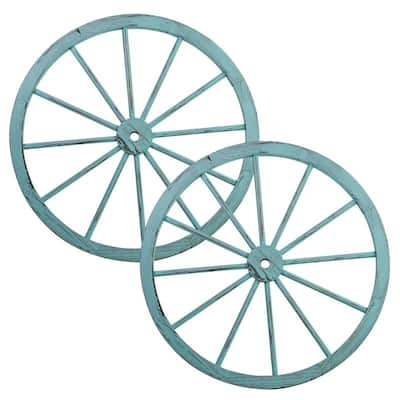 The Gray Barn Zephyr Grange Wooden Wagon Wheel with Antique Blue Finish (Set of 2)