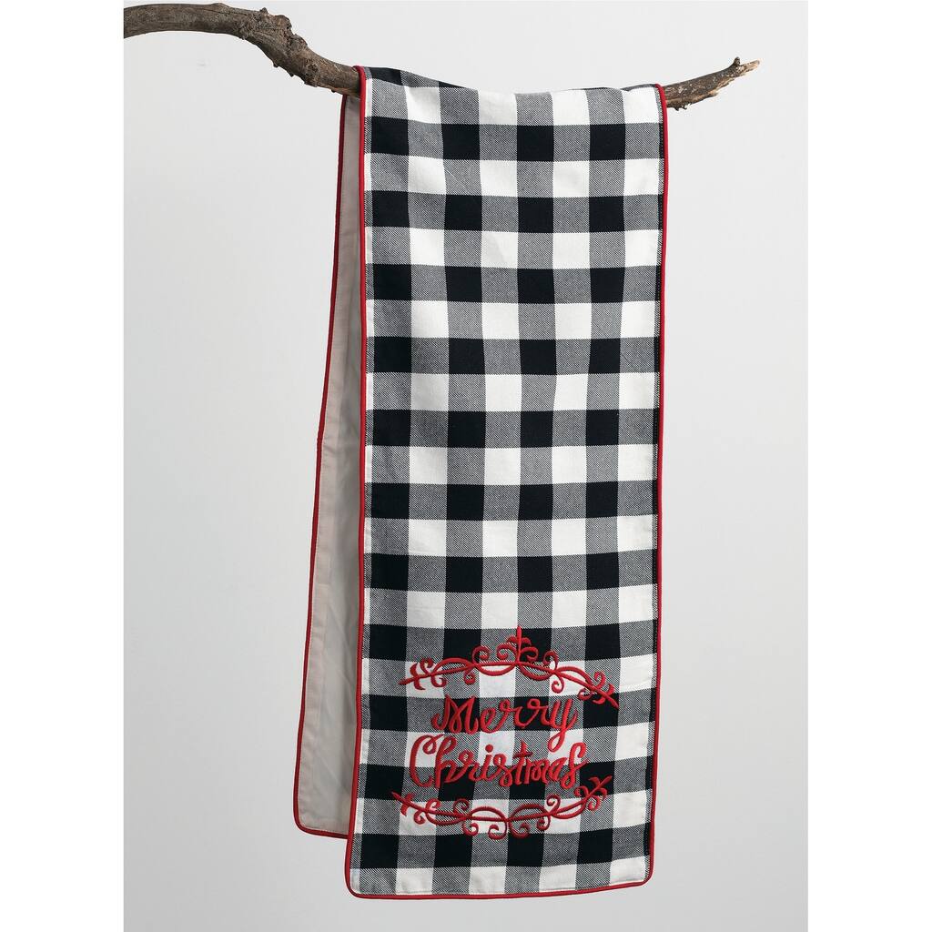 Sullivans Black & White Buffalo Check Merry Christmas Table Runner