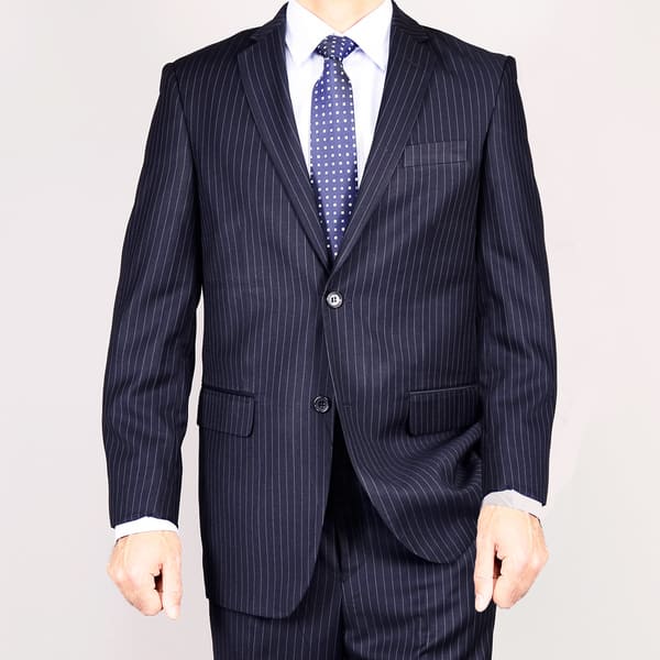 Men's Navy Blue Pinstripe 2-button Suit In Size 44l 38w (as Is Item 