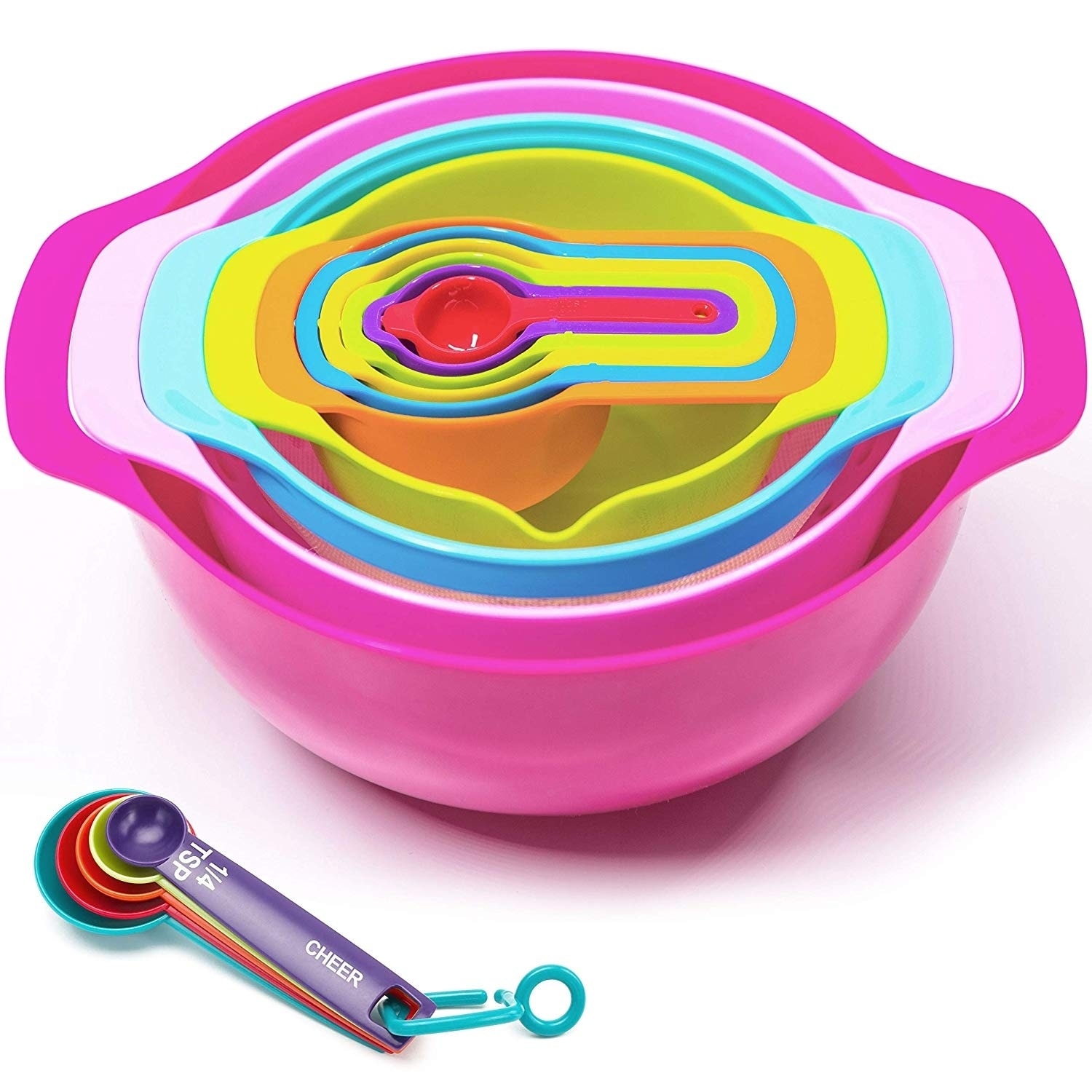 Cheer Collection 15 Piece Nested Bowl and Measuring Utensil Set