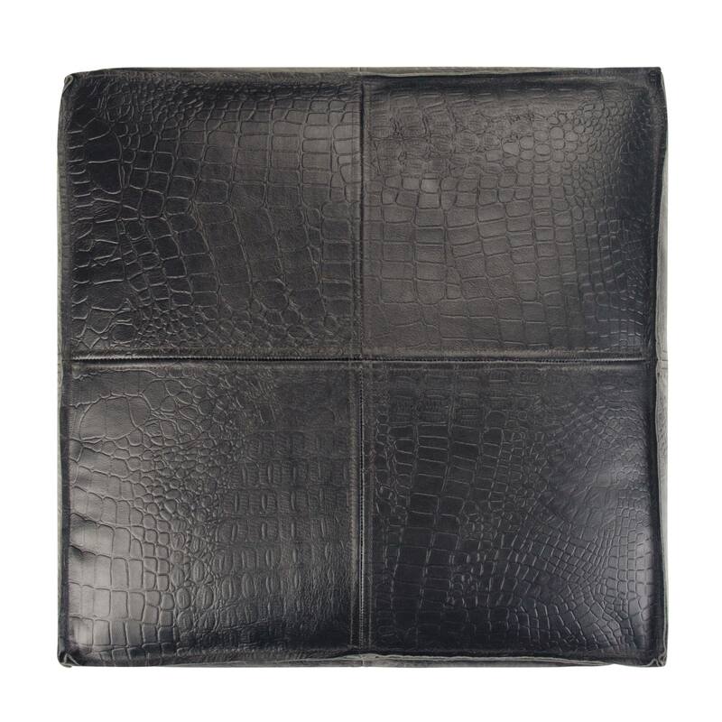 WYNDENHALL Dennie Boho Square Pouf in Black Genuine Leather