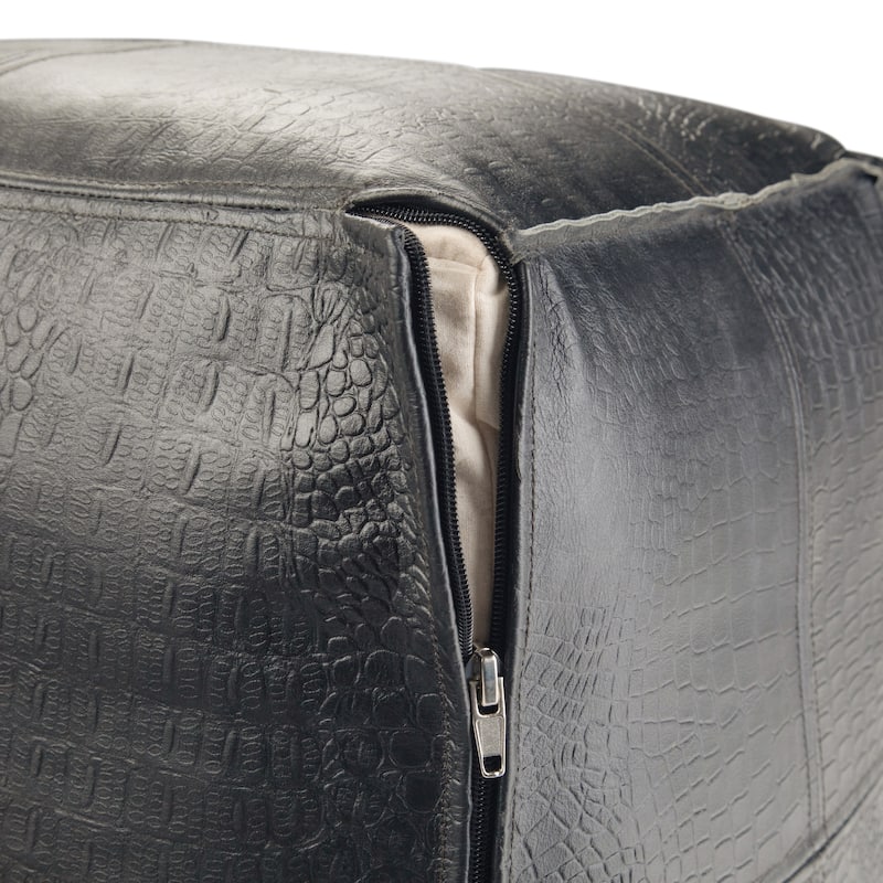 WYNDENHALL Dennie Boho Square Pouf in Black Genuine Leather