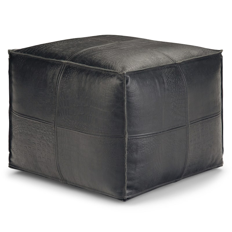 WYNDENHALL Dennie Boho Square Pouf in Black Genuine Leather