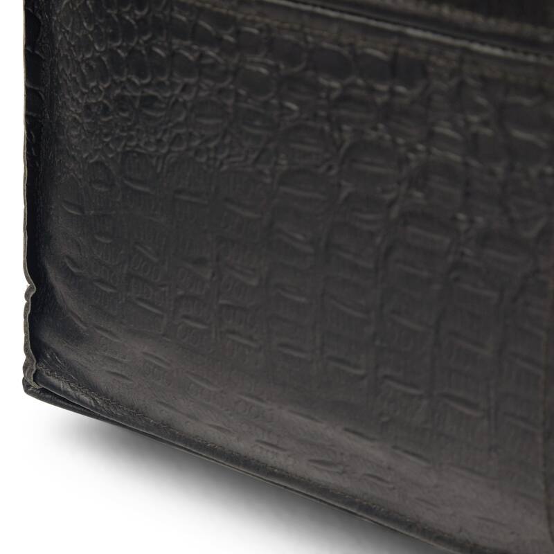 WYNDENHALL Dennie Boho Square Pouf in Black Genuine Leather