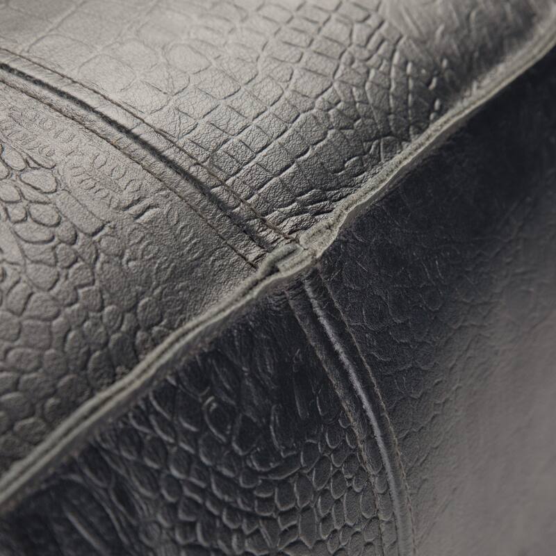 WYNDENHALL Dennie Boho Square Pouf in Black Genuine Leather