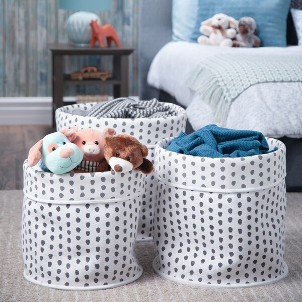 WYNDENHALL Jezza Transitional 3 Pc Nesting Storage Basket Set in White with Dark Navy Polka Dots - 16 inch wide