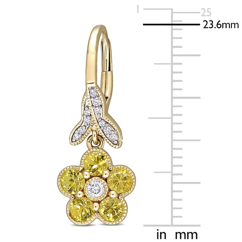 Miadora 10k Yellow Gold Yellow Sapphire and 1/7ct TDW Diamond Flower Drop Earrings