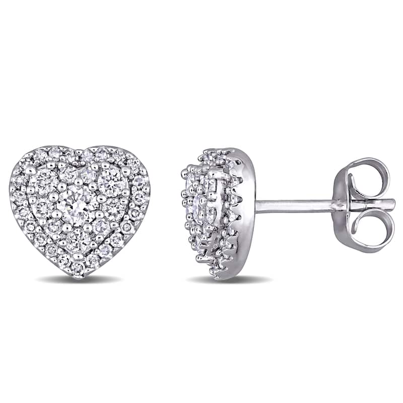 Miadora 10k White Gold 1/2ct TDW Diamond Composite Heart Halo Stud Earrings