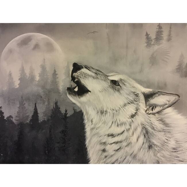 CANVAS Howl At The Moon by Ed Capeau Wolf Acrylic Art Painting Reproduction