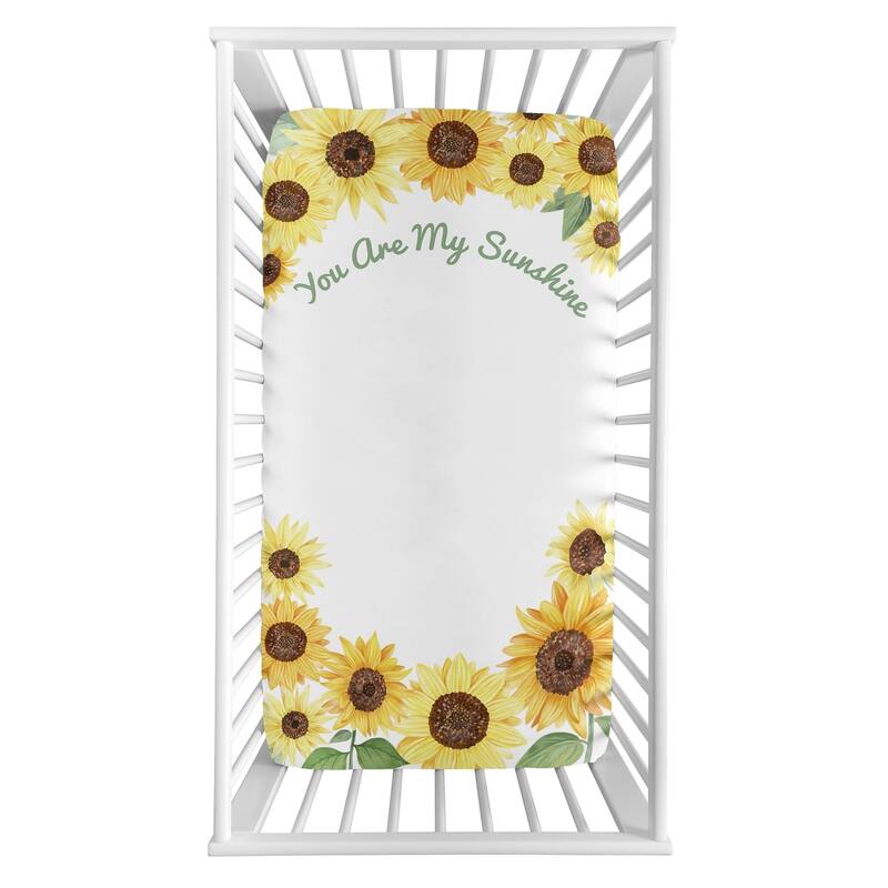 Sweet Jojo Designs Yellow Green Boho Floral Sunflower Girl Fitted Crib Sheet - Farmhouse Watercolor Flower, You Are My Sunshine