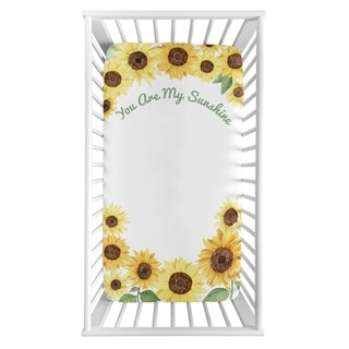Sweet Jojo Designs Yellow Green Boho Floral Sunflower Girl Fitted Crib Sheet - Farmhouse Watercolor Flower, You Are My Sunshine