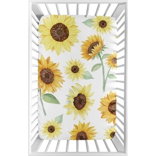 Yellow Green Boho Floral Sunflower Baby Girl Fitted Mini Portable Sheet For Mini Crib or Pack and Play - Farmhouse Watercolor