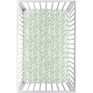 Green White Leaf Floral Baby Girl Fitted Mini Portable Crib Sheet For Mini Crib or Pack and Play ONLY - Boho Farmhouse Sunflower