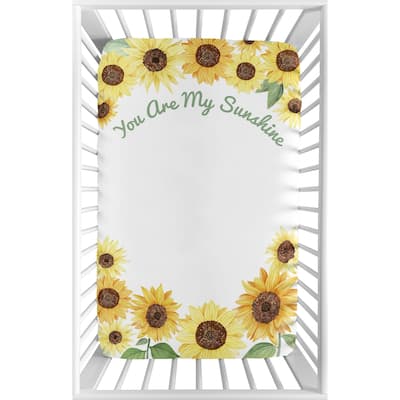 Yellow Green Boho Floral Sunflower Baby Girl Fitted Mini Portable Sheet For Mini Crib or Pack and Play - You Are My Sunshine