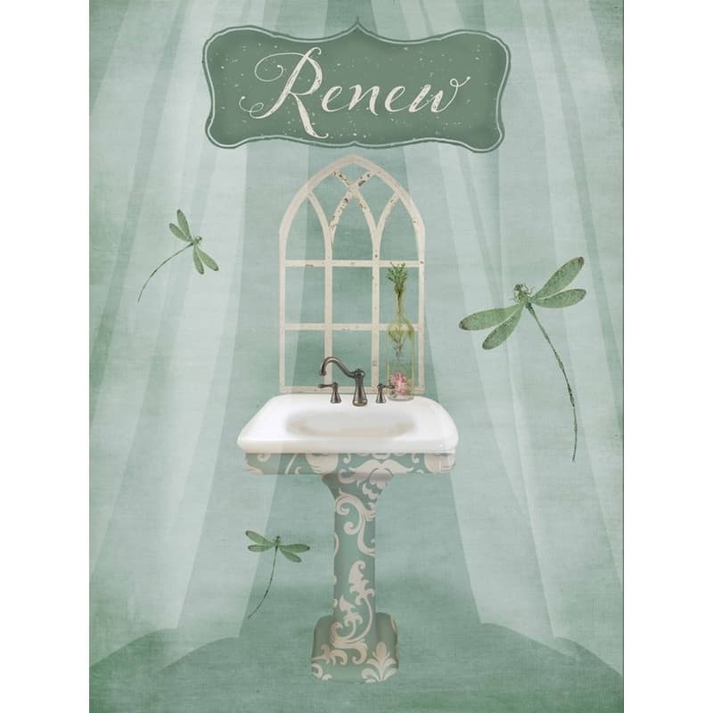 CANVAS Vintage Bathroom Inspired Renew Green Sink by Beth Albert Graphic Art Print - 16x12