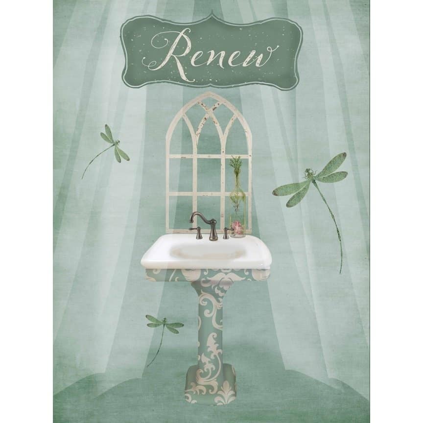 CANVAS Vintage Bathroom Inspired Renew Green Sink by Beth Albert Graphic Art Print