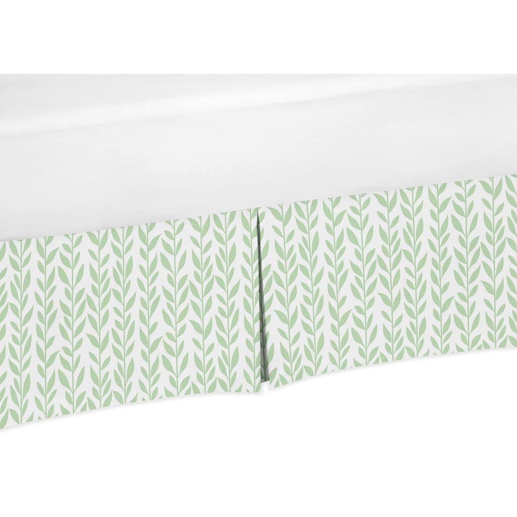 Sweet Jojo Designs Green and White Leaf Floral Collection Girl Crib Bed Skirt - Boho Farmhouse Sunflower Collection