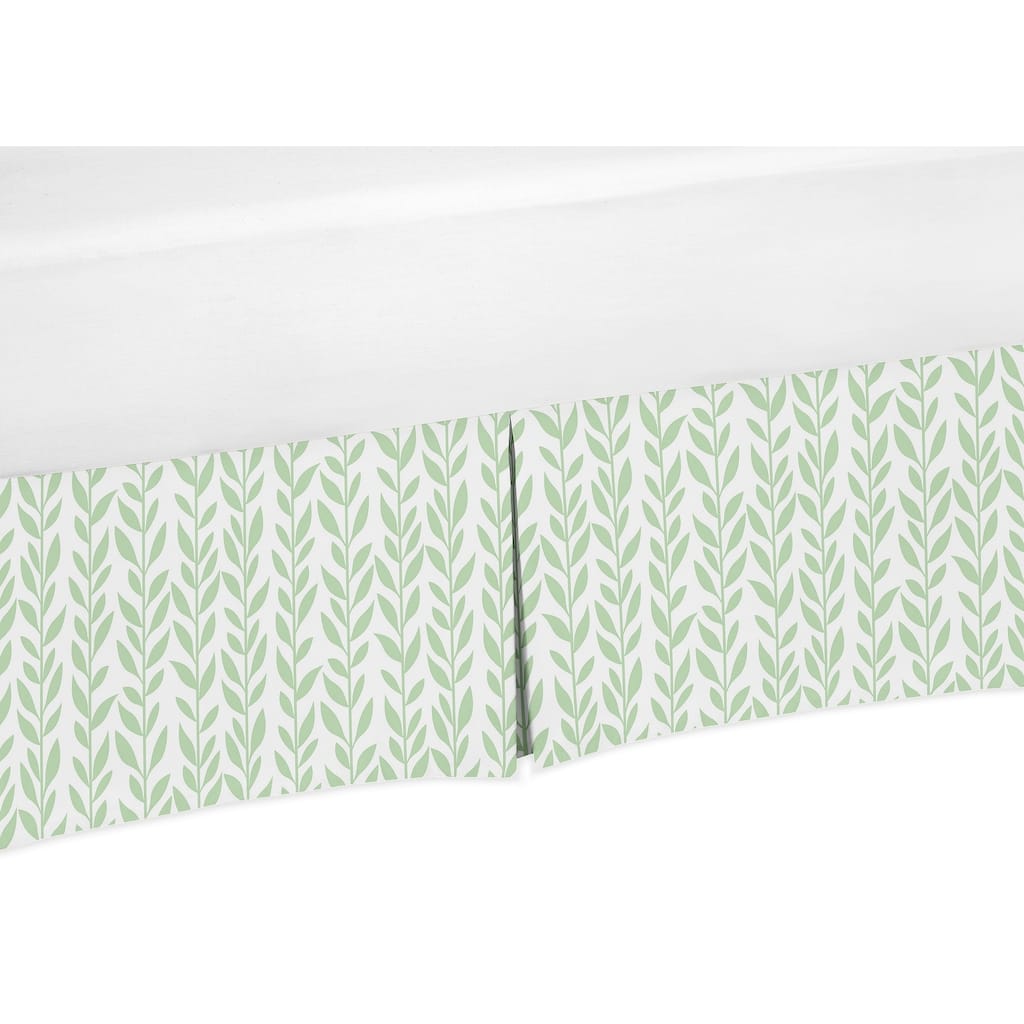 Sweet Jojo Designs Green and White Leaf Floral Collection Girl Crib Bed Skirt - Boho Farmhouse Sunflower Collection