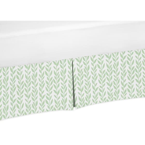 slide 1 of 1, Sweet Jojo Designs Green and White Leaf Floral Collection Girl Crib Bed Skirt - Boho Farmhouse Sunflower Collection