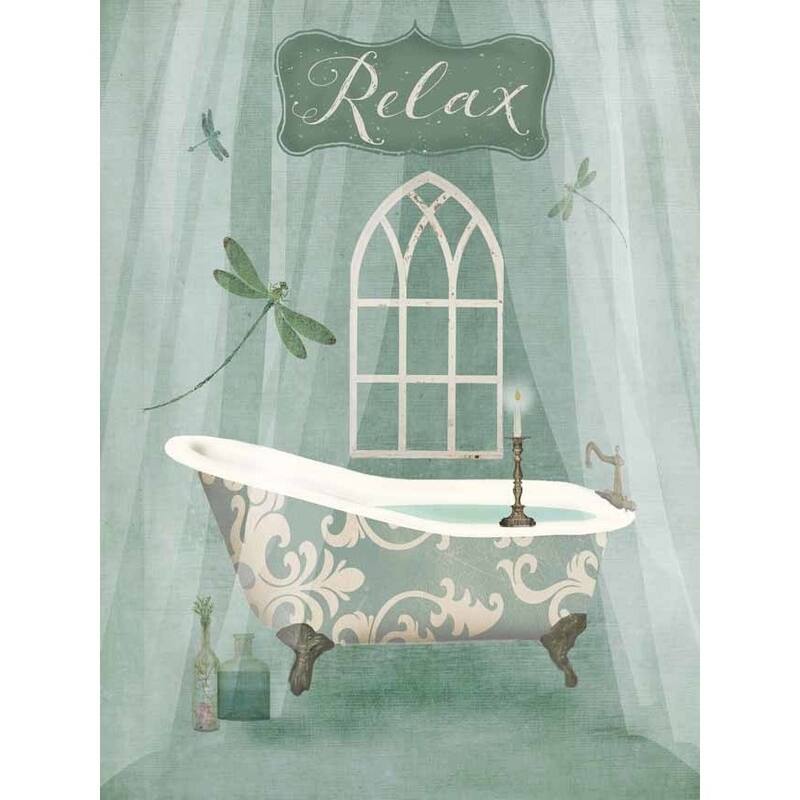 CANVAS Vintage Bathroom Inspired Relax Green Bathtub by Beth Albert Graphic Art Print - 32x24