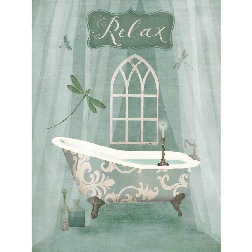 CANVAS Vintage Bathroom Inspired Relax Green Bathtub by Beth Albert Graphic Art Print