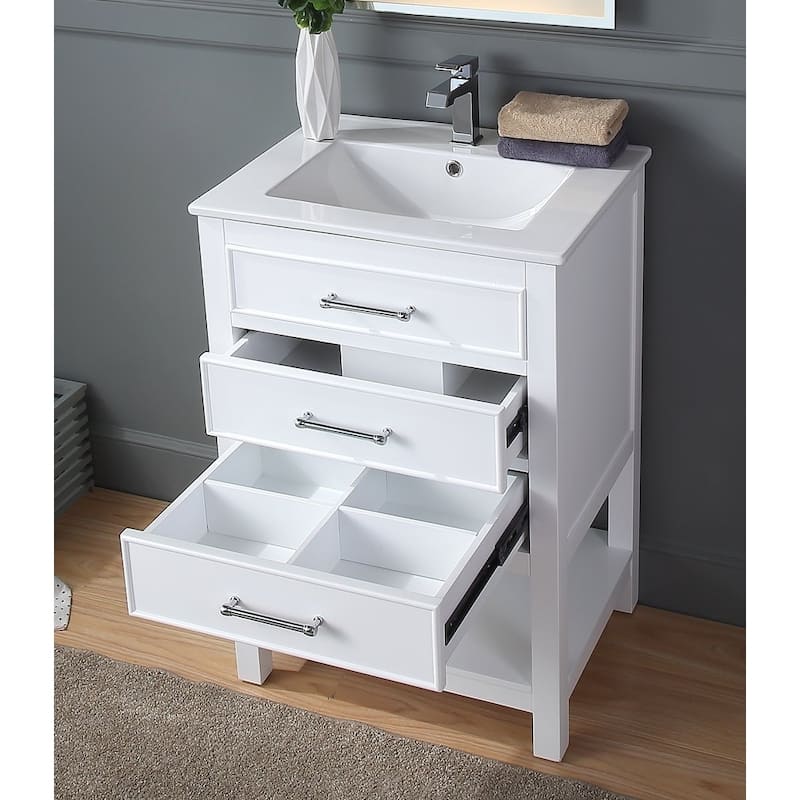 24" Tennant Brand Aruzza Small Slim Narrow White Bathroom Vanity
