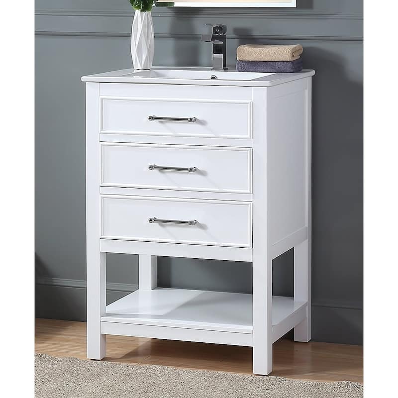24" Tennant Brand Aruzza Small Slim Narrow White Bathroom Vanity