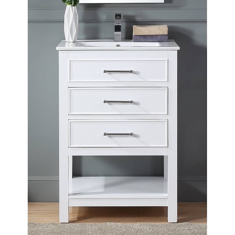 24" Tennant Brand Aruzza Small Slim Narrow White Bathroom Vanity - N/A