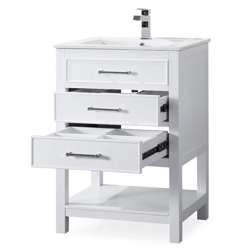 24" Tennant Brand Aruzza Small Slim Narrow White Bathroom Vanity