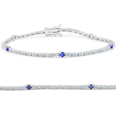 14k White Gold 1 1/10ct Diamond/ Blue Sapphire 7-inch Tennis Bracelet