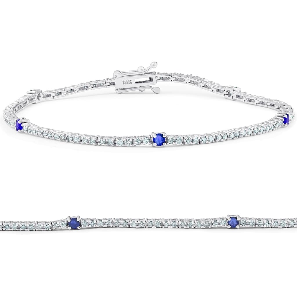 14k White Gold 1 1/10ct Diamond/ Blue Sapphire 7-inch Tennis Bracelet