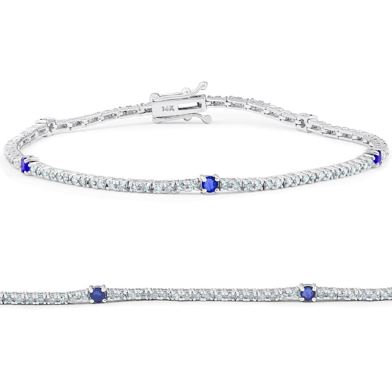14k White Gold 1 1/10ct Diamond/ Blue Sapphire 7-inch Tennis Bracelet