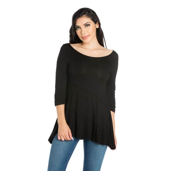 slide 1 of 8, 24seven Comfort Apparel Ruched Sleeve Swing Tunic Top