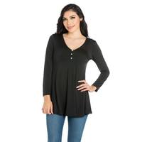 24seven Comfort Apparel Flared Long Sleeve Henley Tunic Top