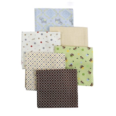 Cozy Line 6-Pack Brown Green Monkey Elephant Sports Dot Baby Boy Cotton Flannel Receiving Blankets