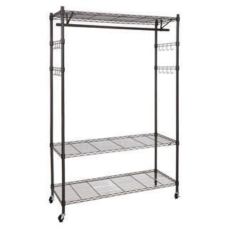 Homdoxhomdox Large Portable 3 Tier Wire Shelving Clothes Shelf Garment Rack Side Hooks Wheels Includes Hardware Grey Dailymail