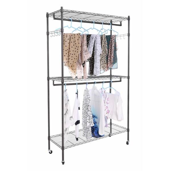 Shop Black Friday Deals On Homdox Large Portable 3 Tier Wire Shelving Clothes Shelf Garment Rack Side Hooks Wheels On Sale Overstock 29123196