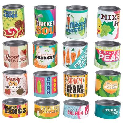 16-Piece Grocery Store Kids Pretend Play Stackable Cardboard Cans Toy Foods