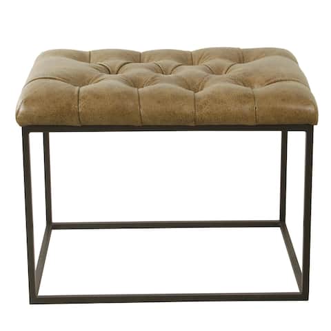 HomePop Small Decorative Ottoman - Distressed Brown Faux Leather