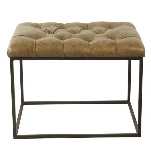 slide 2 of 6, HomePop Small Decorative Ottoman - Distressed Brown Faux Leather