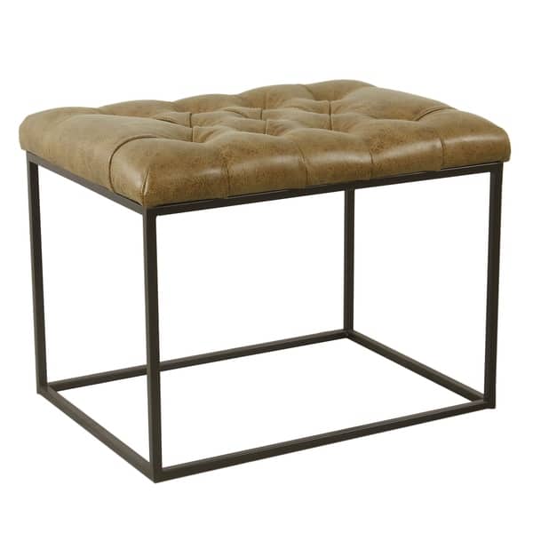 slide 3 of 6, HomePop Small Decorative Ottoman - Distressed Brown Faux Leather Brown