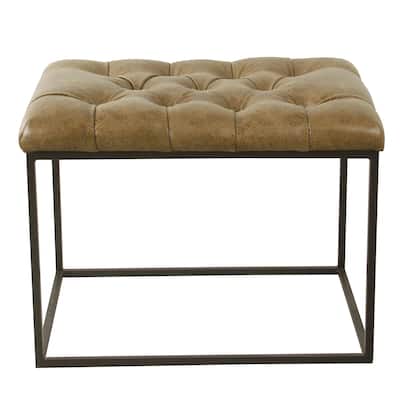 HomePop Decorative Ottoman - Distressed Brown Faux Leather