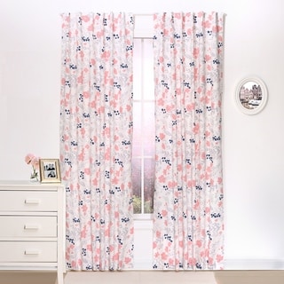 The Peanut Shell Floral Blackout Window Panel Pair in Coral/Navy