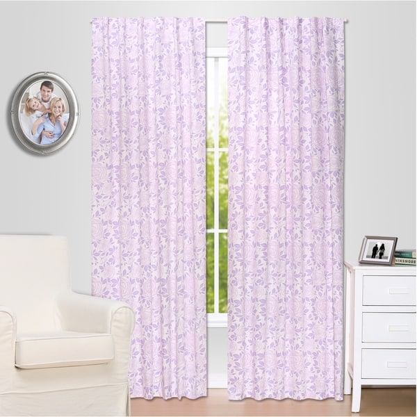 slide 1 of 1, The Peanut Shell Rose Print Blackout Window Panel Pair in Purple