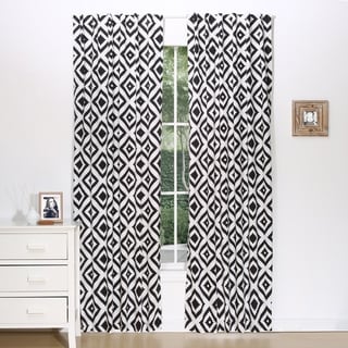 The Peanut Shell Tile Print Blackout Window Panel Pair in Black/White