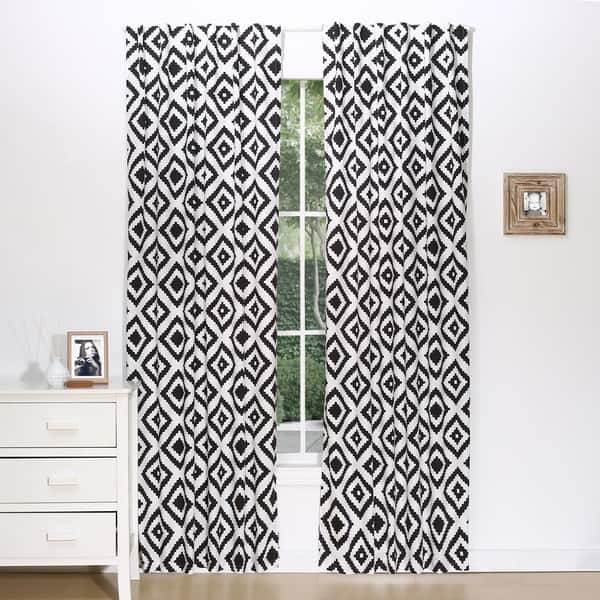 slide 1 of 1, The Peanut Shell Tile Print Blackout Window Panel Pair in Black/White